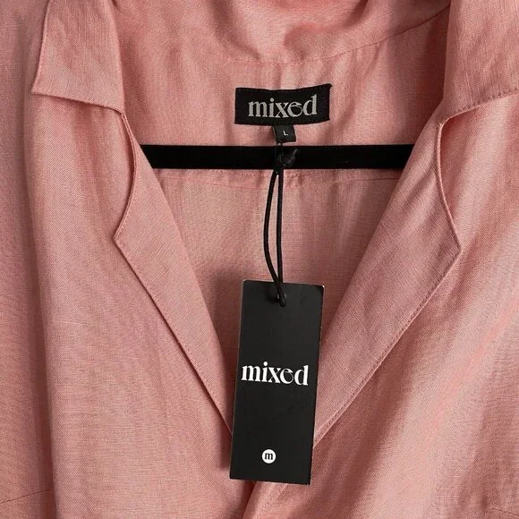 Mixed By Nasrin Neptune Linen Wide Leg Jumpsuit Pink - Picture 5 of 8